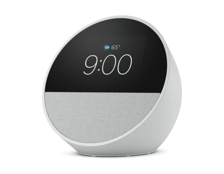 Wake Up Smarter: Introducing the Amazon Echo Spot (2024) – Your Stylish Nightstand Companion with Alexa in Glacier White