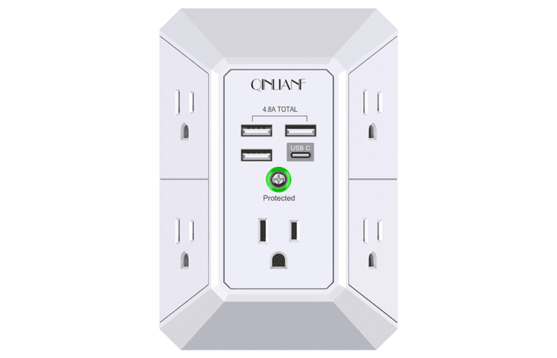 Stay Charged Anywhere: The QINLIANF 5-Outlet Surge Protector with USB Ports